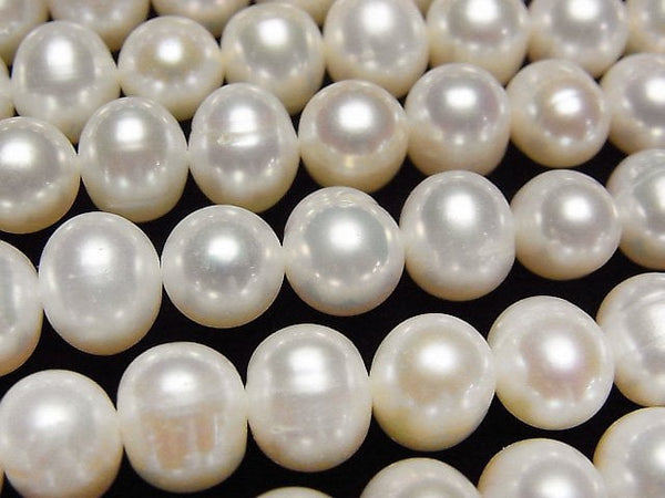[Video]Fresh Water Pearl AA+ Potato 8-10mm White 1strand beads (aprx.15inch/37cm)