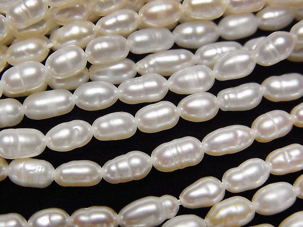 [Video]Fresh Water Pearl Keshi Pearl AA+ Rice 5x3x3mm White 1strand beads (aprx.13inch/33cm)