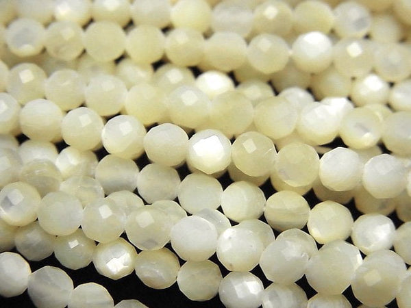 [Video]High Quality! White Shell (Silver-lip Oyster )AAA- Faceted Round 4mm 1strand beads (aprx.15inch/37cm)