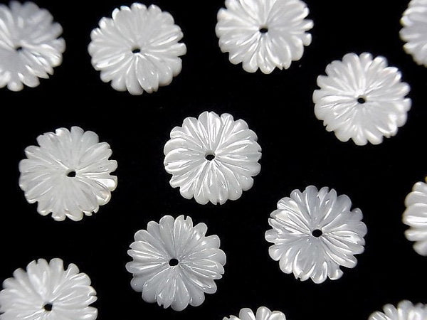 [Video]Mother of Pearl MOP White Flower (Marguerite) 10mm Central hole 4pcs
