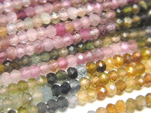 [Video]High Quality! Multi-colorTourmaline AA++ Faceted Button Roundel 2.5x2.5x2mm 1strand (aprx.15inch/36cm)