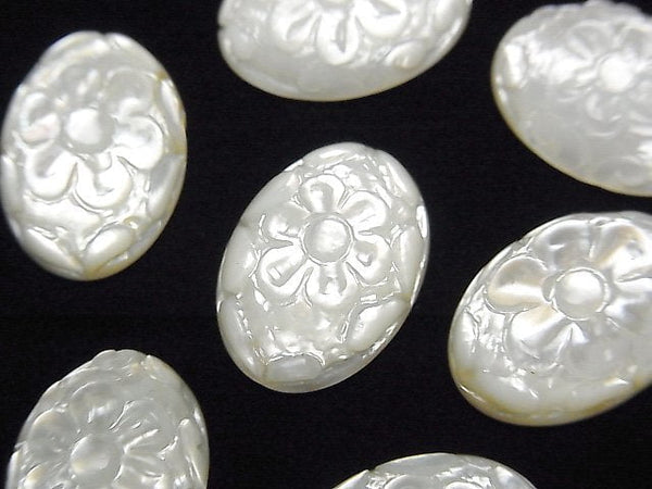 [Video] High Quality White Shell Carved Oval Cabochon 18x13mm 1pc