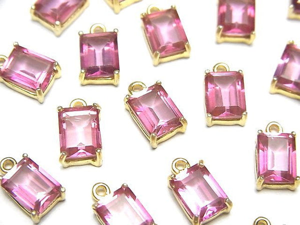 [Video]High Quality Pink Topaz AAA Bezel Setting Rectangle Faceted 8x6mm 18KGP 1pc