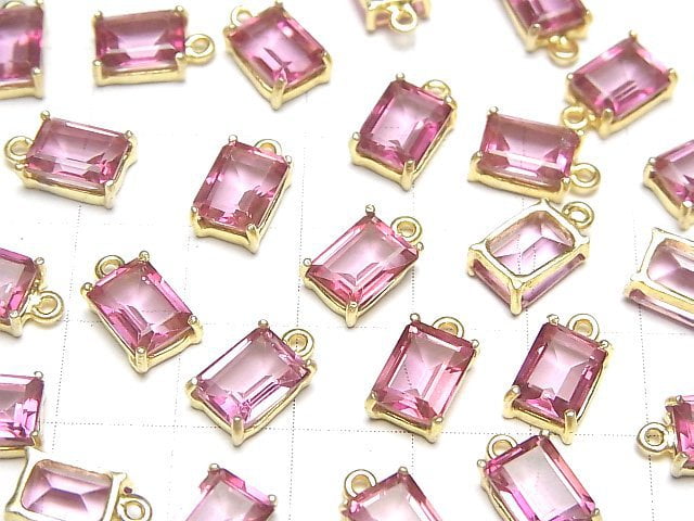 [Video]High Quality Pink Topaz AAA Bezel Setting Rectangle Faceted 8x6mm 18KGP 1pc