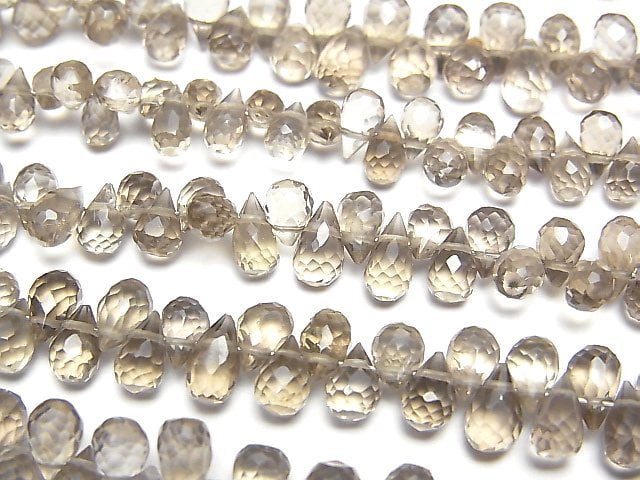 [Video]High Quality Smoky Quartz AAA Drop Faceted Briolette [Light color] half or 1strand (aprx.7inch/18cm)