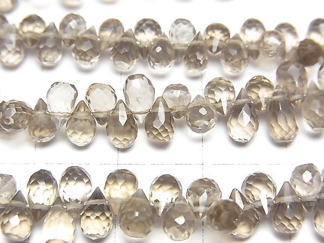 [Video]High Quality Smoky Quartz AAA Drop Faceted Briolette [Light color] half or 1strand (aprx.7inch/18cm)
