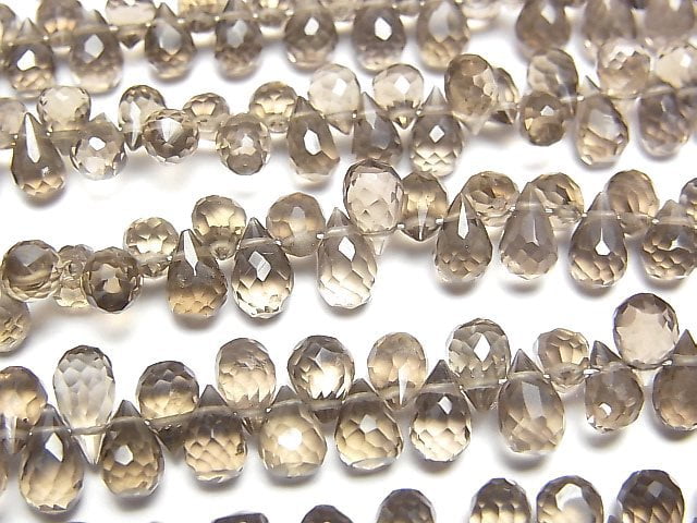 [Video]High Quality Smoky Quartz AAA Drop Faceted Briolette [Medium color] half or 1strand (aprx.7inch/18cm)