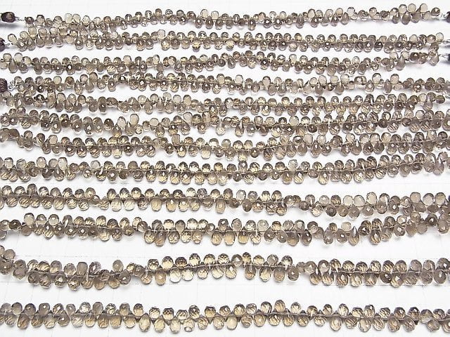 [Video]High Quality Smoky Quartz AAA Drop Faceted Briolette [Medium color] half or 1strand (aprx.7inch/18cm)