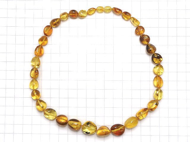 [Video][One of a kind] Insect Baltic Amber Nugget Necklace 1strand beads (aprx.17inch/43cm) NO.1