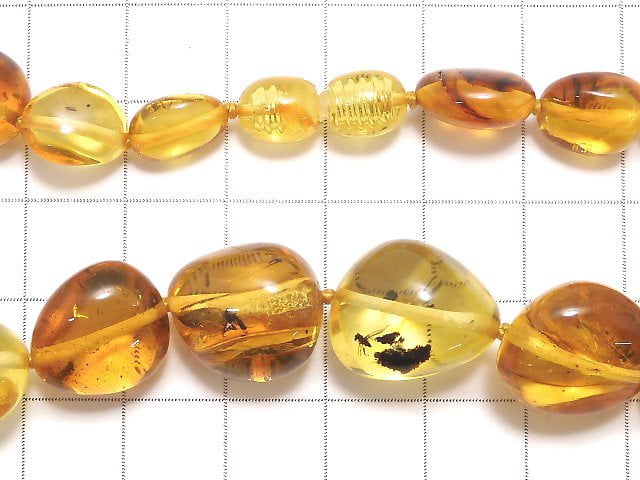 [Video][One of a kind] Insect Baltic Amber Nugget Necklace 1strand beads (aprx.17inch/43cm) NO.1