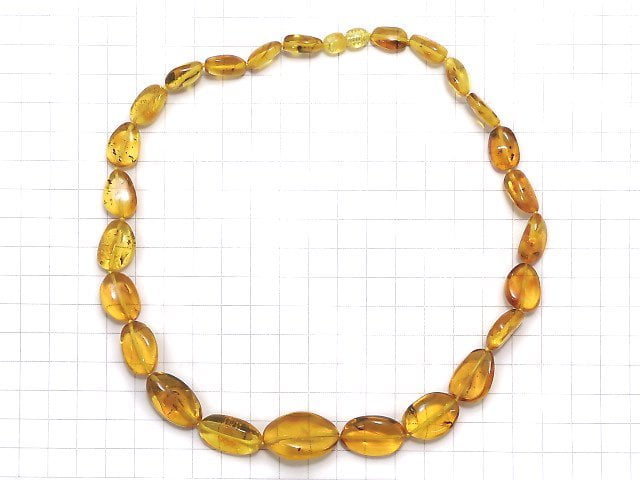 [Video][One of a kind] Insect Baltic Amber Nugget Necklace 1strand beads (aprx.18inch/44cm) NO.2