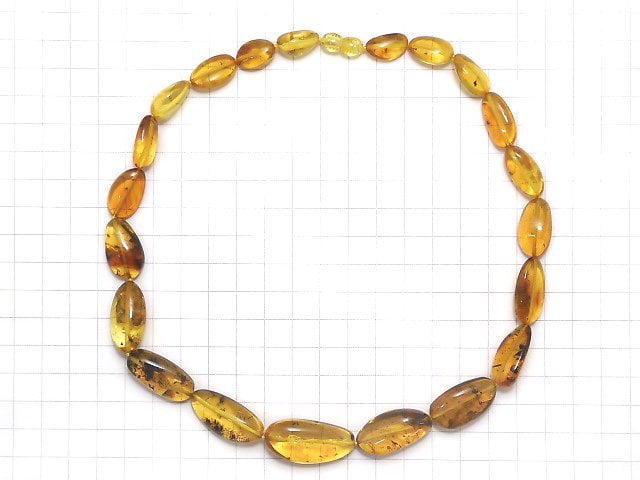 [Video][One of a kind] Insect Baltic Amber Nugget Necklace 1strand beads (aprx.19inch/47cm) NO.3