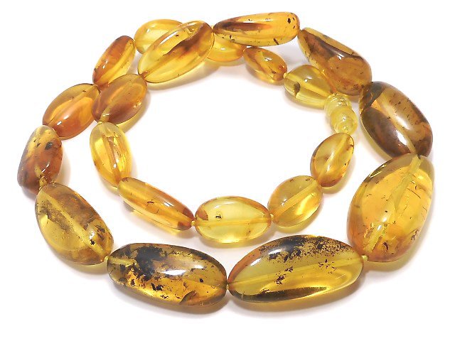 [Video][One of a kind] Insect Baltic Amber Nugget Necklace 1strand beads (aprx.19inch/47cm) NO.3