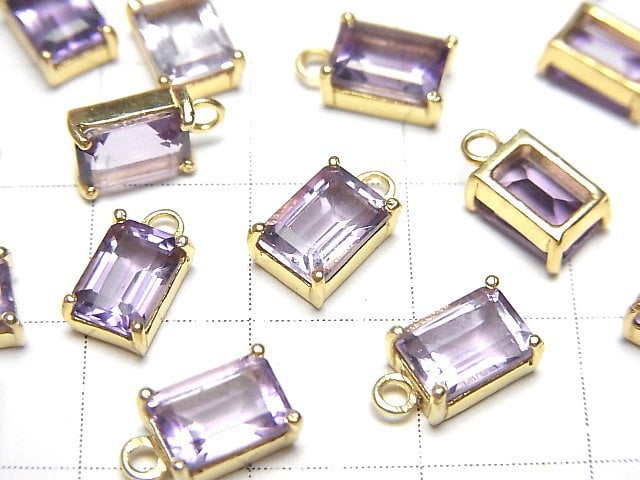 [Video]High Quality Amethyst AAA Bezel Setting Rectangle Faceted 7x5mm 18KGP 2pcs