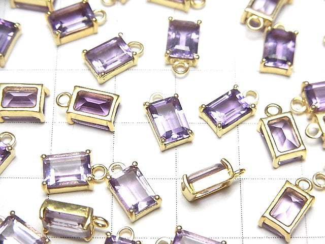 [Video]High Quality Amethyst AAA Bezel Setting Rectangle Faceted 7x5mm 18KGP 2pcs