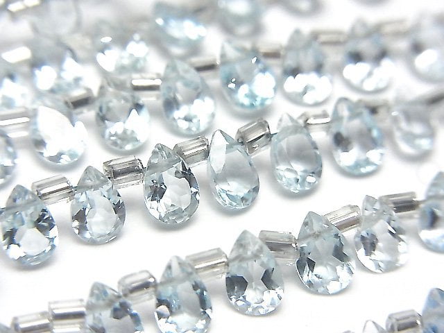 [Video]High Quality Sky Blue Topaz AAA Pear shape Faceted 6x4mm 1strand (28pcs )