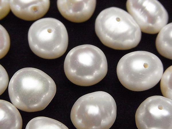 [Video]Fresh Water Pearl AA++ Loose stone Potato -Baroque 10-12mm White [Half Drilled Hole] 4pcs