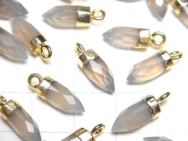 High Quality Gray Onyx AAA- Faceted Point Charm 12x5x5mm Gold Color 2pcs