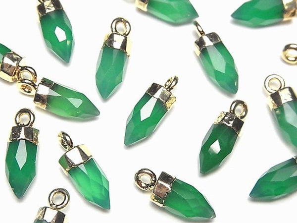 [Video]High Quality Green Onyx AAA- Faceted Point Charm 12x5x5mm Gold Color 2pcs