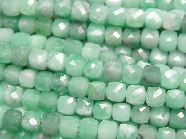 [Video]High Quality! Brazil Emerald AAA- Cube Shape 4x4x4mm half or 1strand beads (aprx.15inch/37cm)