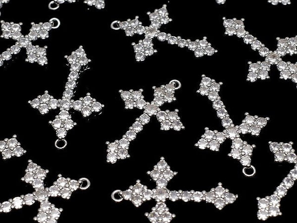 Metal parts 26x16mm Cross silver color (with CZ) 1pc