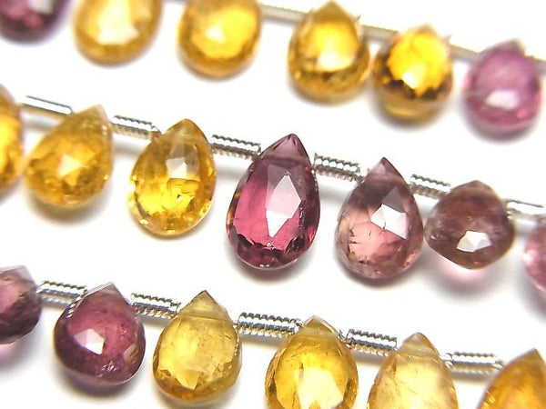 [Video]High Quality Yellow & Pink Tourmaline AA++ Pear shape Faceted Briolette half or 1strand beads (aprx.7inch/18cm)