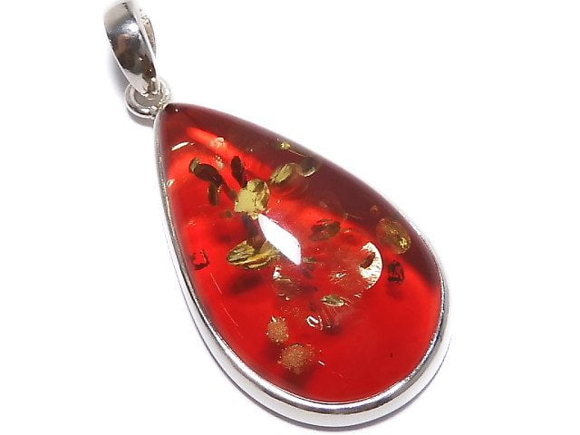 [Video][One of a kind] Red color Amber Pendant Silver925 NO.3