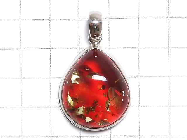 [Video][One of a kind] Red color Amber Pendant Silver925 NO.4