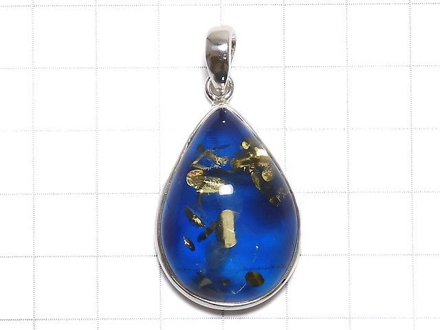 [Video][One of a kind] Blue color Amber Pendant Silver925 NO.6