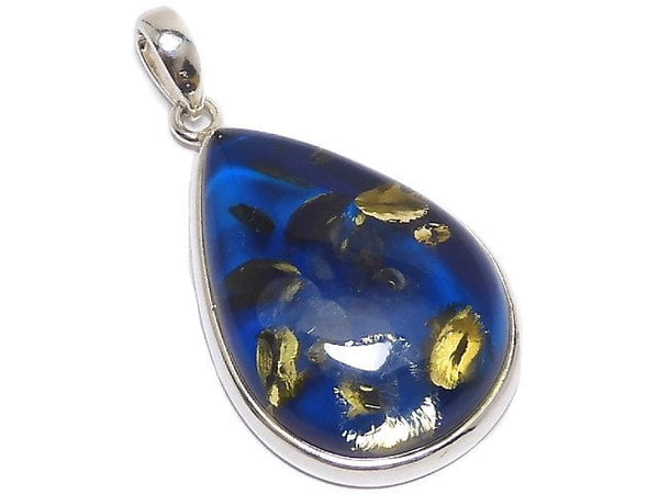 [Video][One of a kind] Blue color Amber Pendant Silver925 NO.9