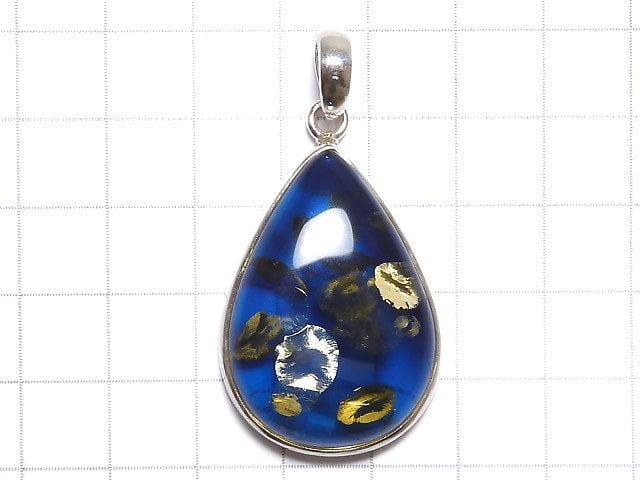 [Video][One of a kind] Blue color Amber Pendant Silver925 NO.9
