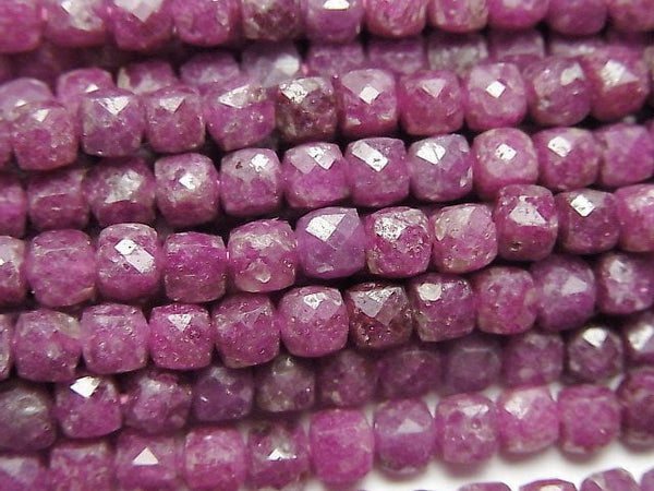 [Video]High Quality! Ruby AA+ Cube Shape 4x4x4mm half or 1strand beads (aprx.15inch/37cm)