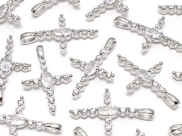 Metal parts 21x13mm Cross silver color (with CZ) 1pc