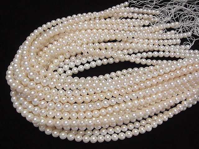 [Video]Fresh Water Pearl AAA Round 7mm White 1strand beads (aprx.15inch/38cm)