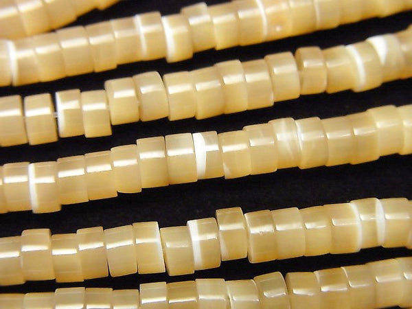 [Video]Mother of Pearl MOP Beige Roundel (Heishi )4x4x2mm 1strand beads (aprx.15inch/37cm)