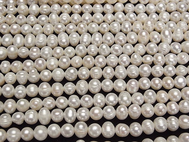 [Video]Fresh Water Pearl AA Wrinkle Potato 6-7mm White 1strand beads (aprx.13inch/33cm)
