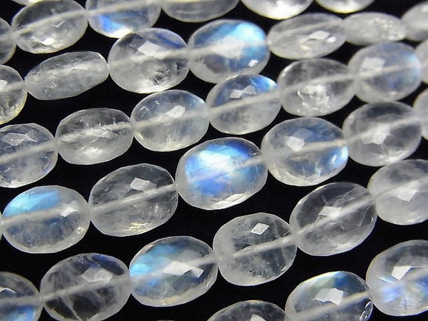 MicroCut High Quality Rainbow Moonstone AAA Faceted Oval half or 1strand beads (aprx.9inch/22cm)
