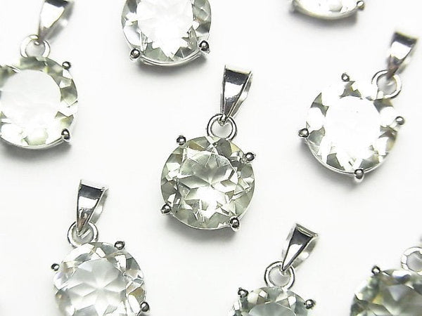 [Video]High Quality Green Amethyst AAA Round Faceted Pendant 10x10mm Silver925