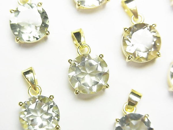 [Video]High Quality Green Amethyst AAA Round Faceted Pendant 10x10mm 18KGP