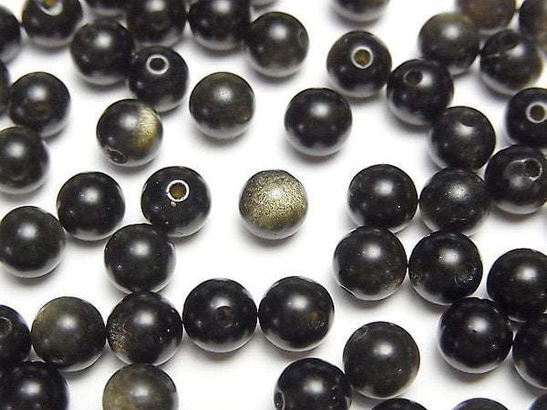 [Video]Golden Obsidian AAA Half Drilled Hole Round 6mm 10pcs
