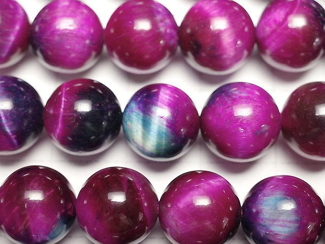 [Video] Mix Color Tiger's Eye Round 10mm [pink x blue green] half or 1strand beads (aprx.15inch/36cm)