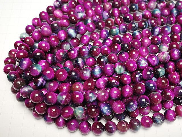 [Video] Mix Color Tiger's Eye Round 10mm [pink x blue green] half or 1strand beads (aprx.15inch/36cm)