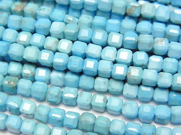 [Video]High Quality! Magnesite Turquoise Cube Shape 4x4x4mm 1strand beads (aprx.15inch/37cm)