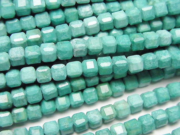 [Video]High Quality! Magnesite Turquoise Cube Shape 4x4x4mm [Green] 1strand beads (aprx.15inch/37cm)
