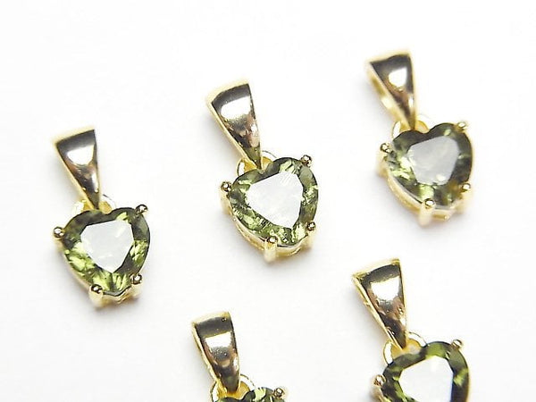 [Video]High Quality Moldavite AAA Heart Faceted Pendant 6x6mm 18KGP 1pc