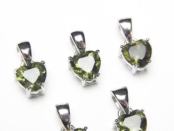 [Video]High Quality Moldavite AAA Heart Faceted Pendant 6x6mm Silver925 1pc