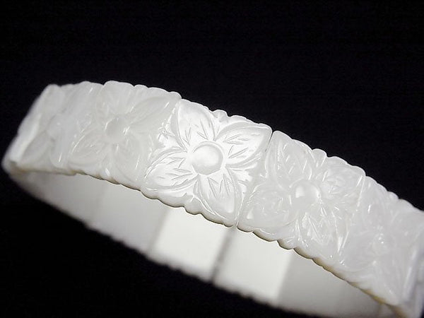 [Video] High Quality White Shell Carved 2 Holes Square 14x14mm Bracelet
