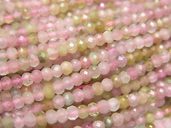 [Video]High Quality! MultiColor Tourmaline AA+ Faceted Button Roundel 3x3x2mm 1strand beads (aprx.15inch/38cm)