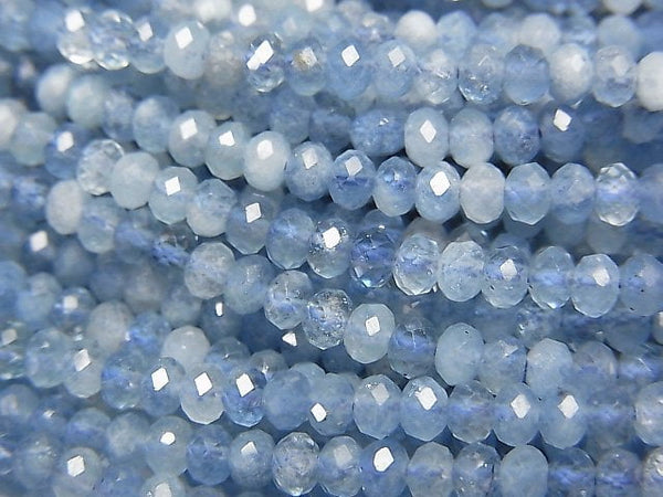 [Video]High Quality! Deep Blue Aquamarine AA++ Faceted Button Roundel 3x3x2mm 1strand beads (aprx.15inch/37cm)