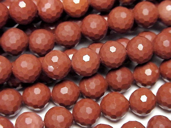 [Video]High Quality! Red Jasper 128Faceted Round 8mm 1strand beads (aprx.15inch/36cm)